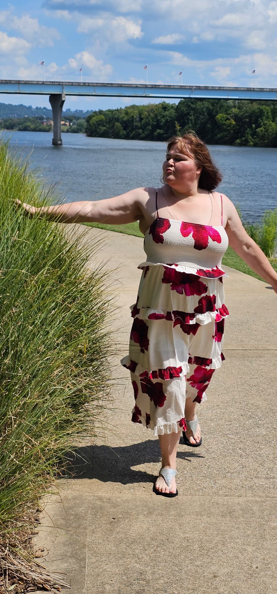 Myra walking along the river path