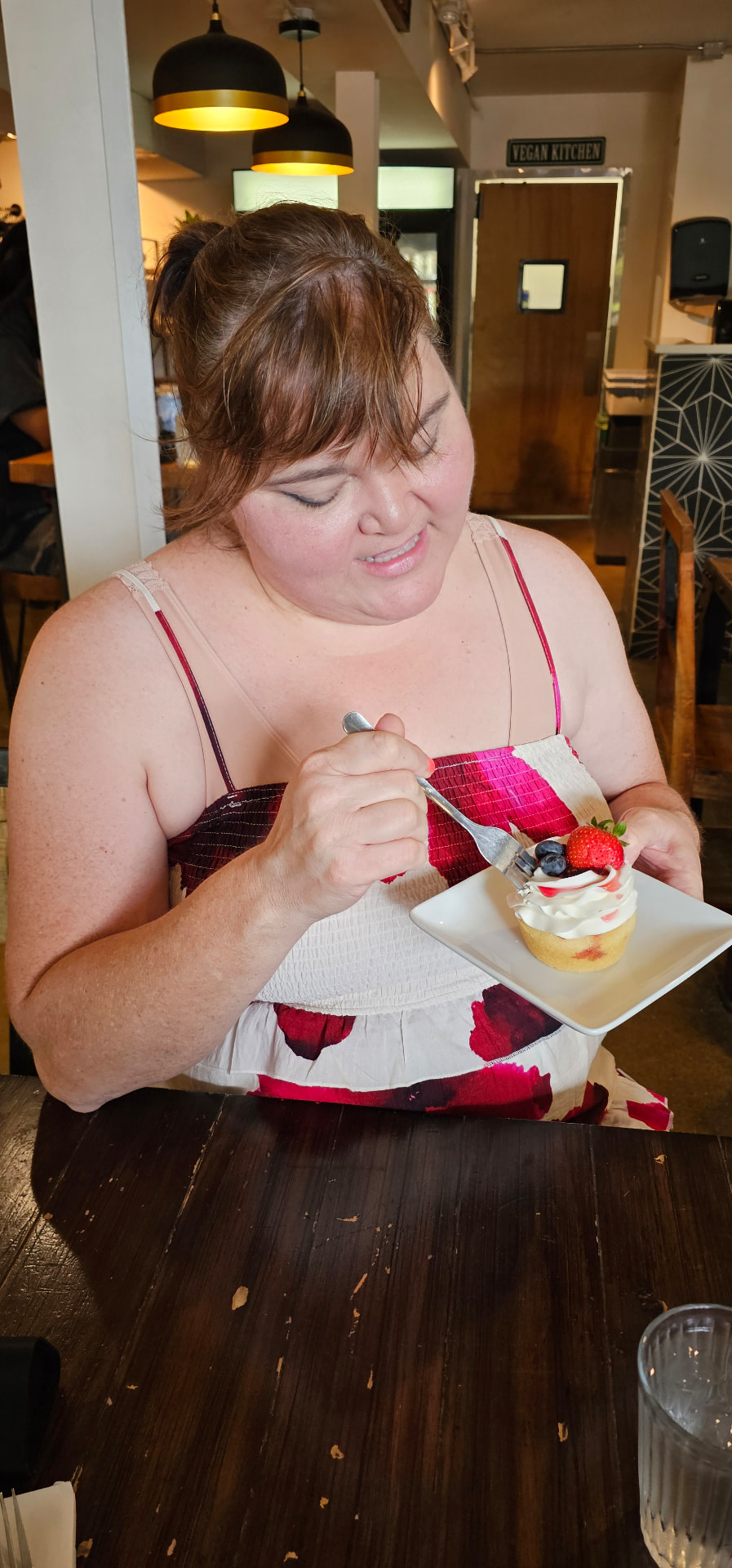 Myra about to taste a birthday dessert